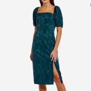 Sachin + Babi x Dillard’s Emerald Green Puff Sleeve Floral Jacquard Midi Dress